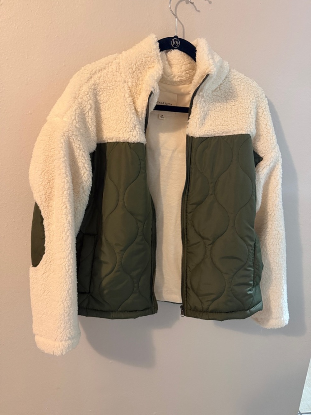Thread & Supply Cream and Olive Green Teddy Jacket